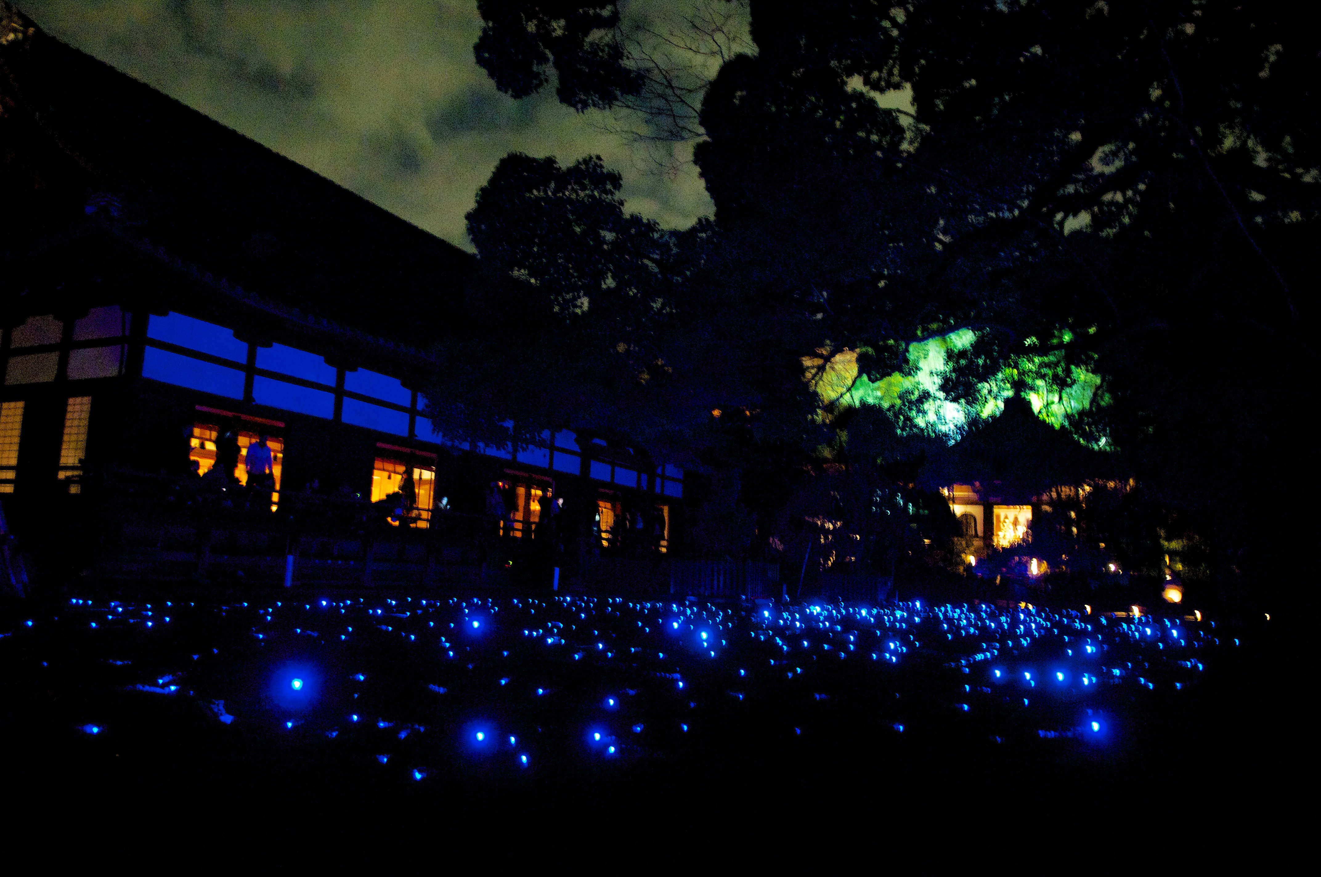Temple with Blue Light Illumination