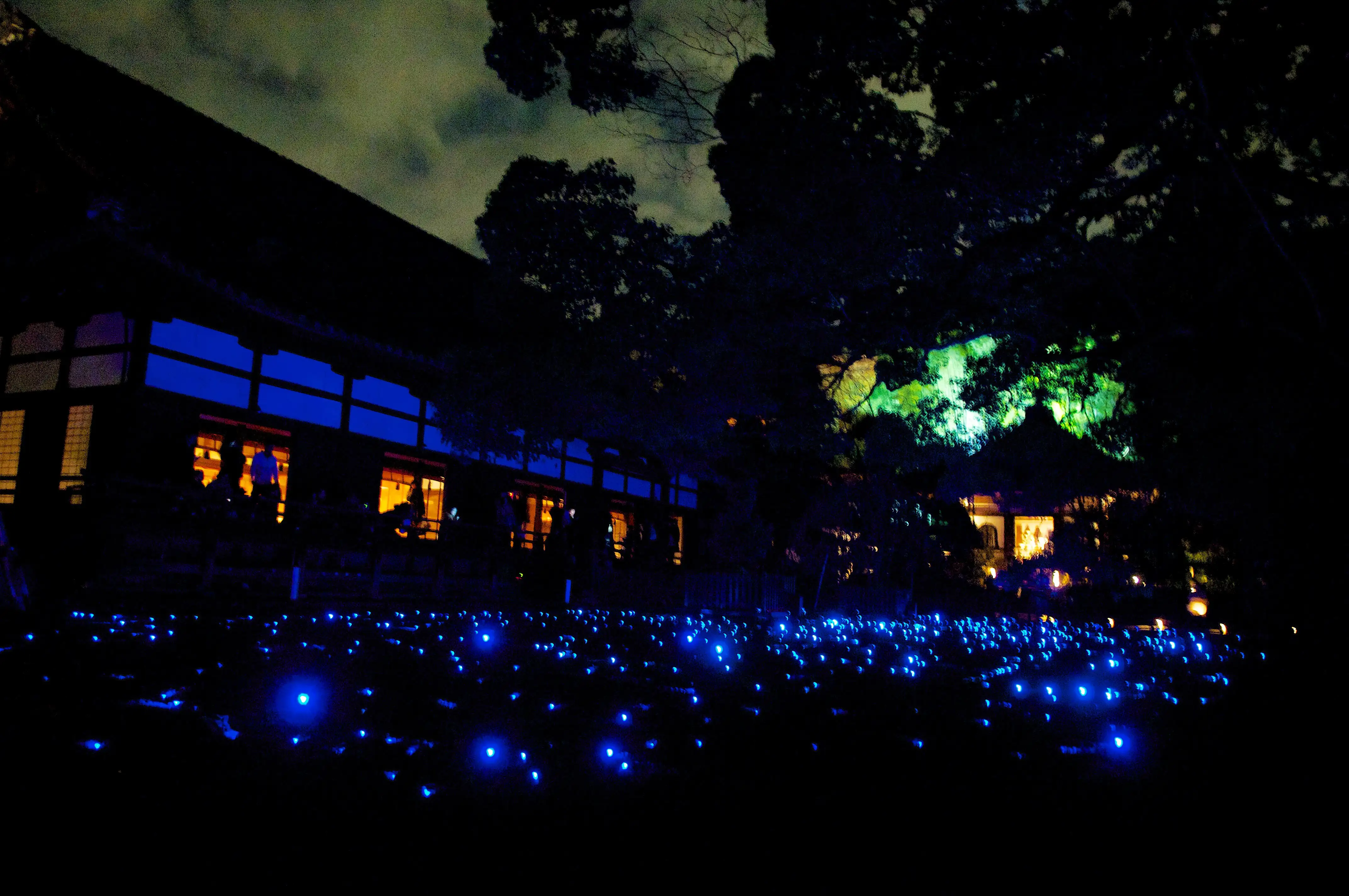 Temple with Blue Light Illumination