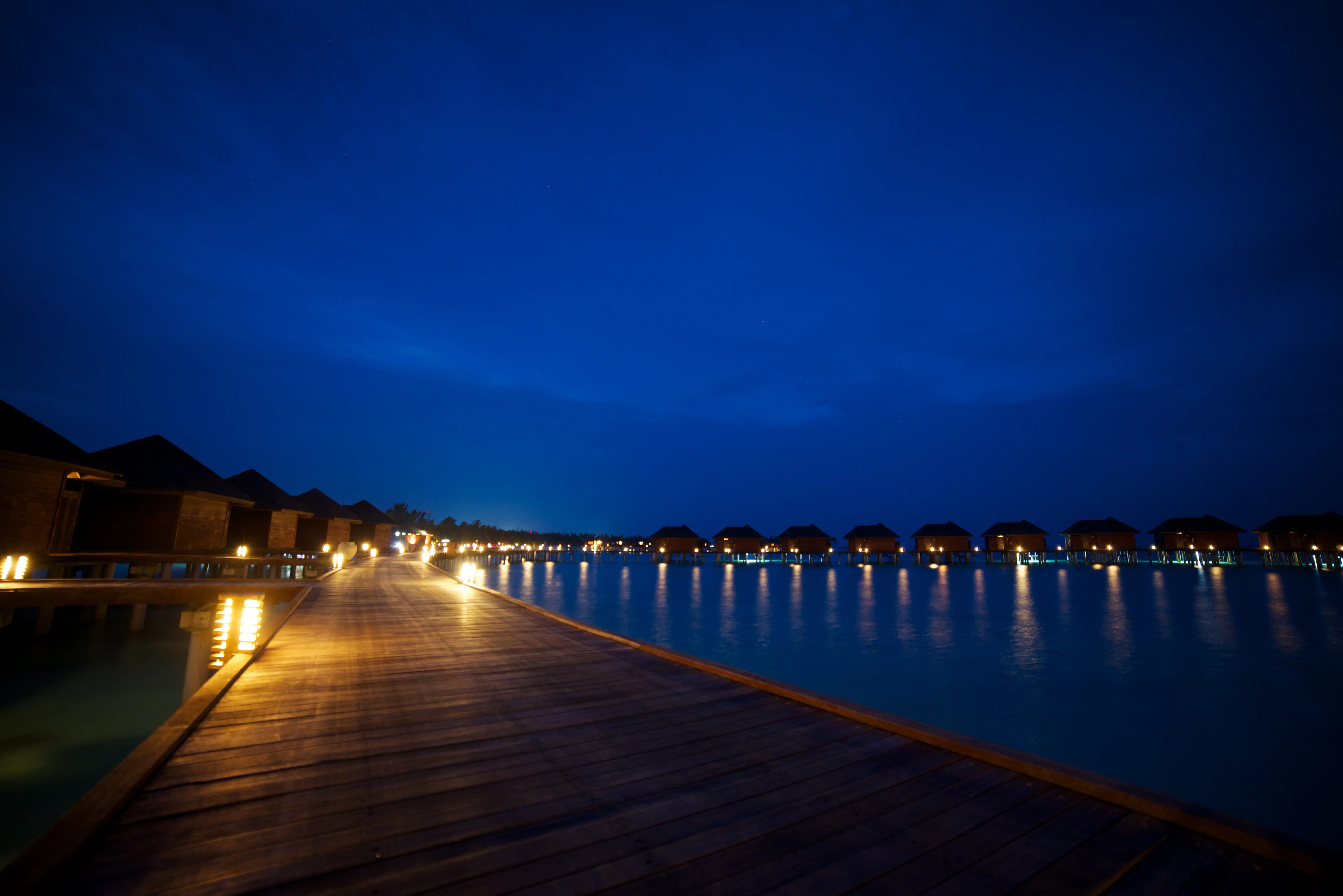 Maldives Water Villa at Night